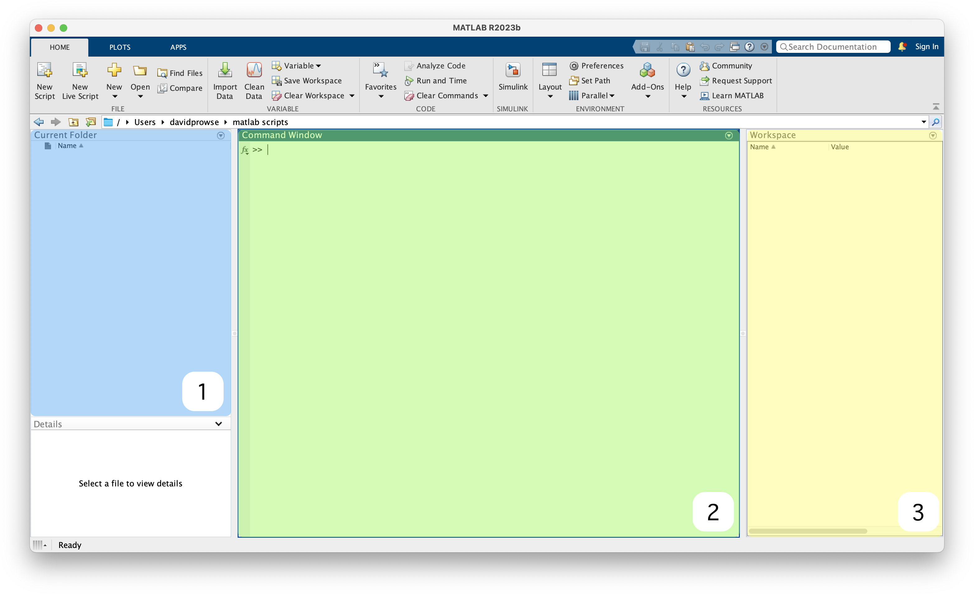 Labeled MATLAB panes